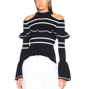 Self-Portrait Cold Shoulder Frill Sweater